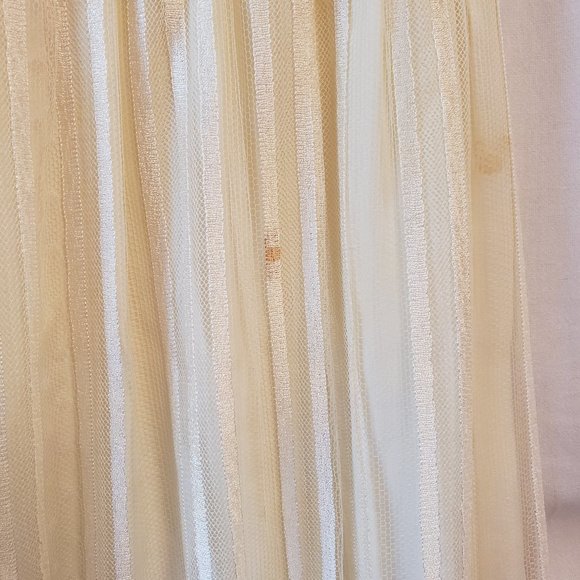 Vtg Yellow Stripe Lace Mesh Tulle Sheer Floral Applique Sequin Midi Maxi Skirt M - Picture 4 of 16